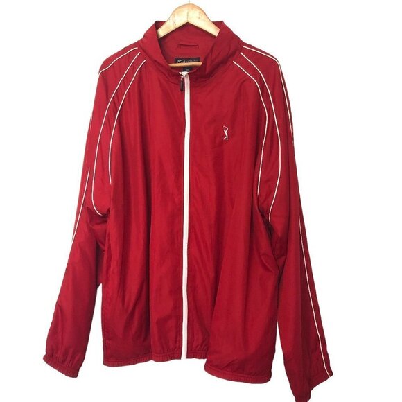 PGA Tour Golf Rain Jacket Windbreaker Full Zip XXL Red with White Front Pockets - Picture 1 of 7